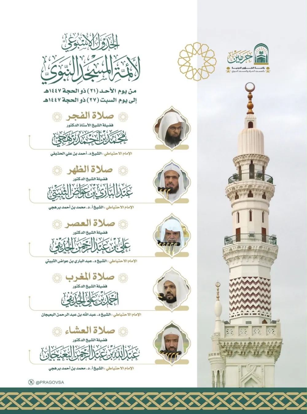 «الشؤون الدينية» تعتمد جدول أئمة الحرمين الشريفين حتى السبت المقبل