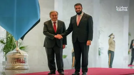 الشرع يستقبل ‏غوتيريش في قصر الشعب بدمشق