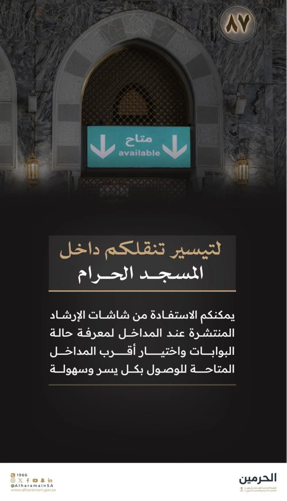 شاشات إرشادية بالمسجد الحرام تعرض بيانات لحظية لإدارة حركة الحشود